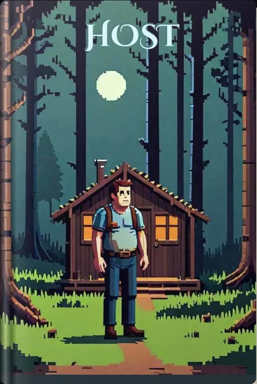 Cover art: Host, a pixel-art cabin in the woods